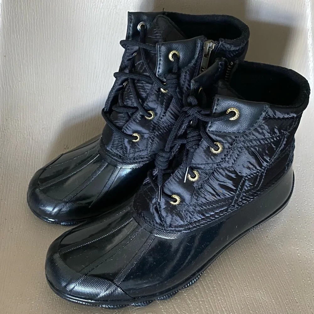 Sperry Syren Gulf Quilted zip-up Nylon Duck Boots Black 10 M Women waterproof